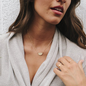 Hammered Half Moon Disc Necklace