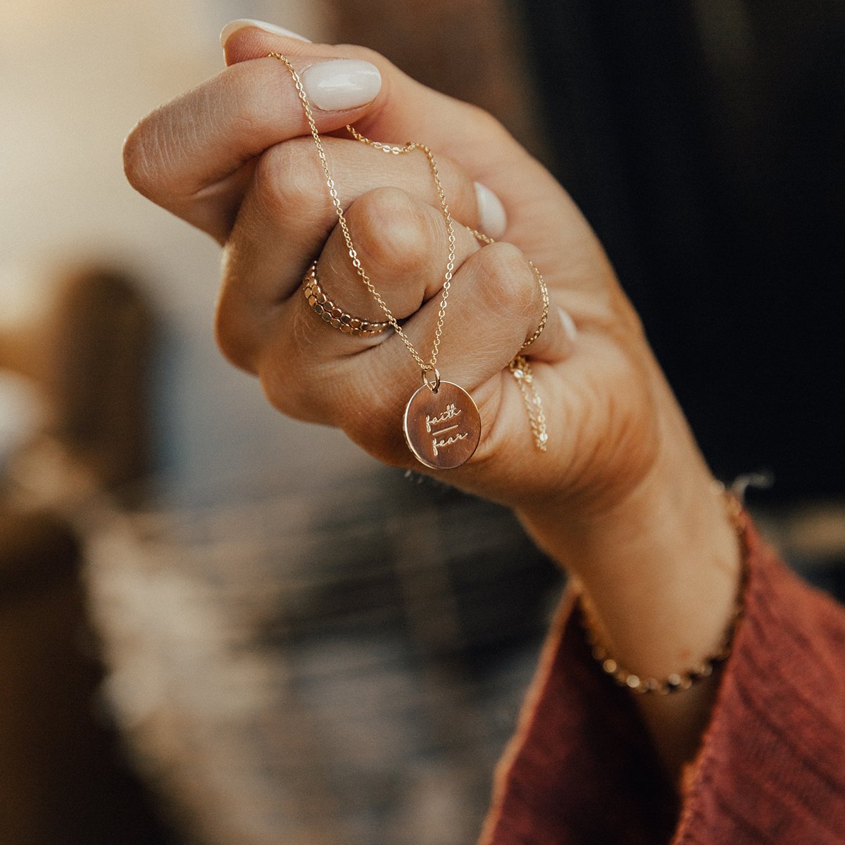 Faith-Fear Disc Necklace- 5/8"