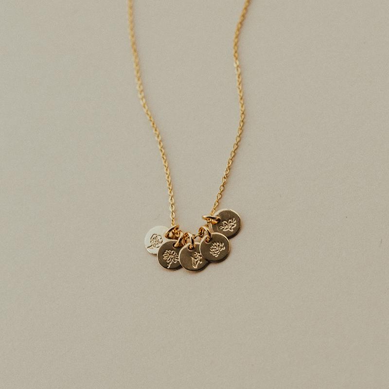 Mini Birth Flower Stacker Necklace | 1/4" Disc
